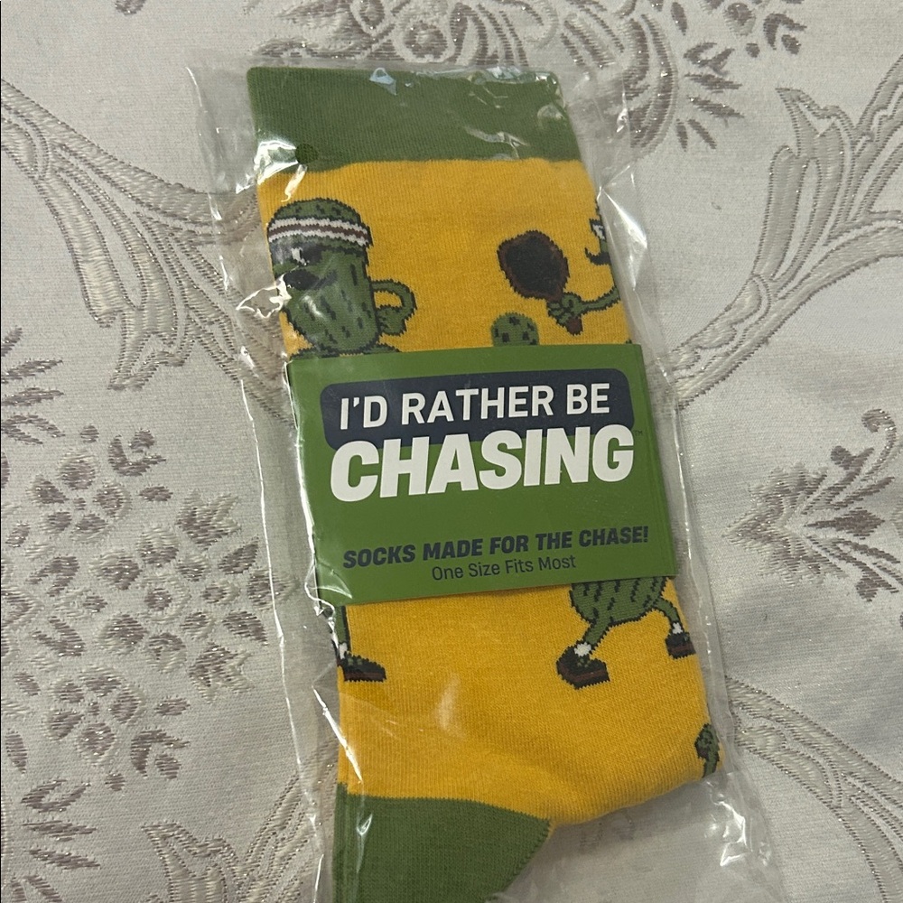 NEW I'd Rather Be Chasing Cactus Pattern Socks - Yellow & Green